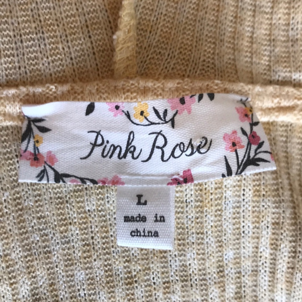 {Pink Rose} Yellow Ribbed Cardigan. Size Large. - Picture 3 of 8